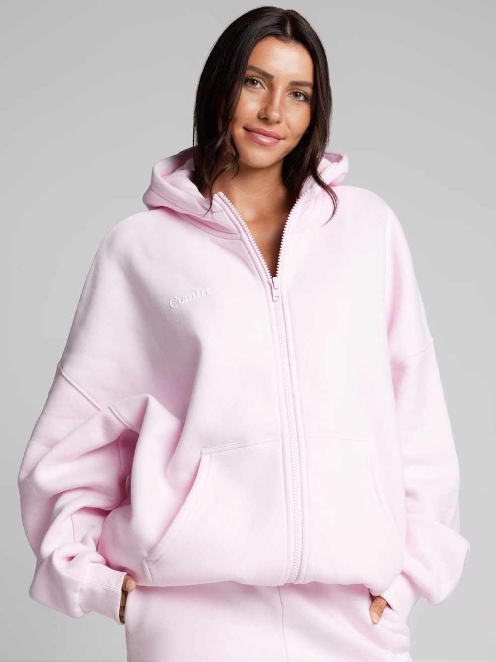 Comfrt cloud zip-up hoodie Powder Pink Women’s Size Small Oversized Heavyweight